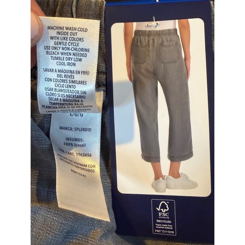 NWT Splendid Womens Black Lyocell Wide Leg Cropped Drawstring Pants •L• Coastal - Picture 5 of 8